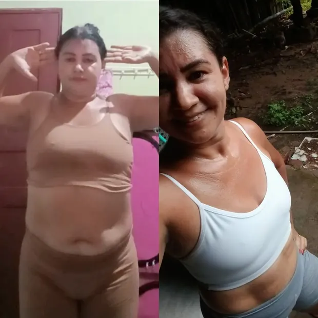 Antes e depois da aluna Evelyn