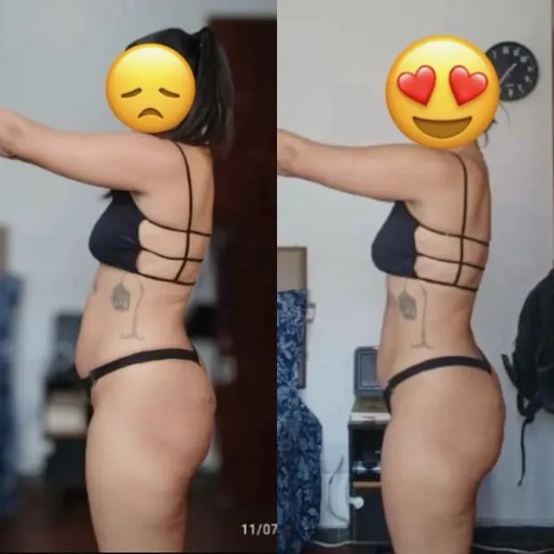 Antes e depois da aluna Pamela